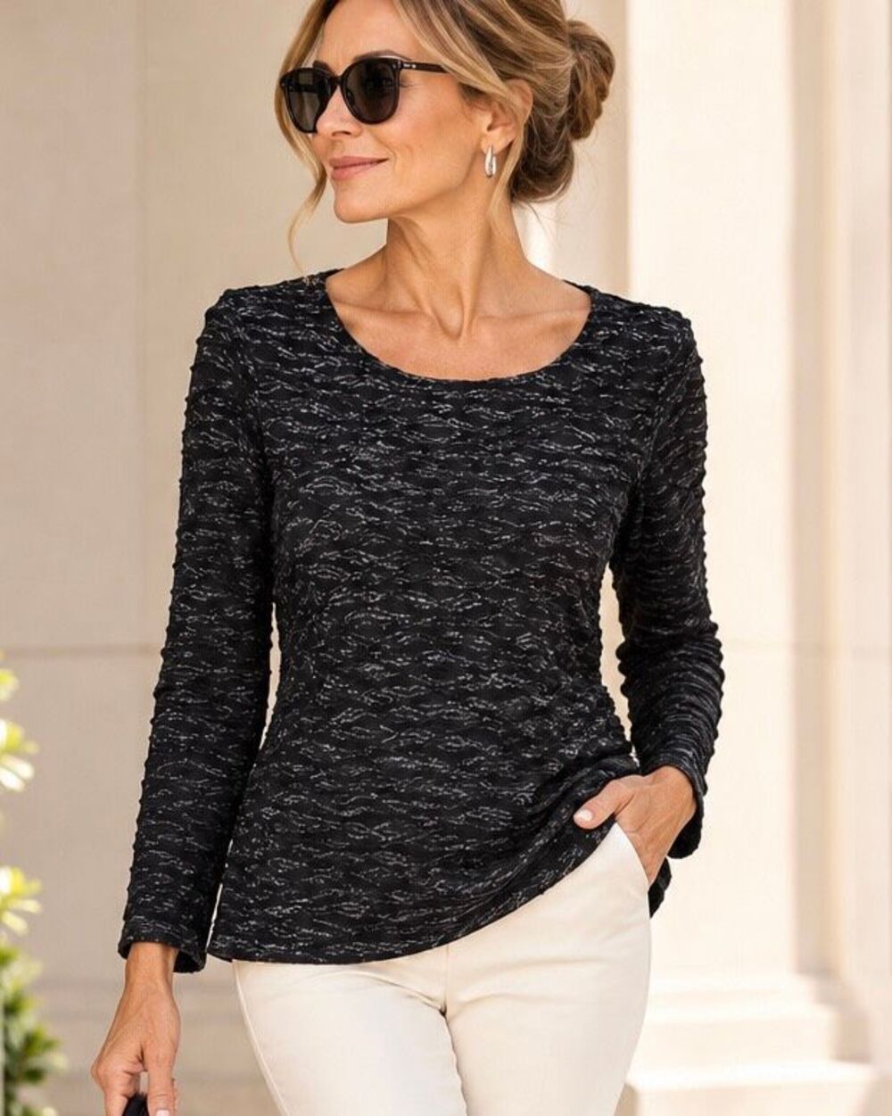 Sno Skins Black Gray Textured Long Sleeve Top M Made in USA